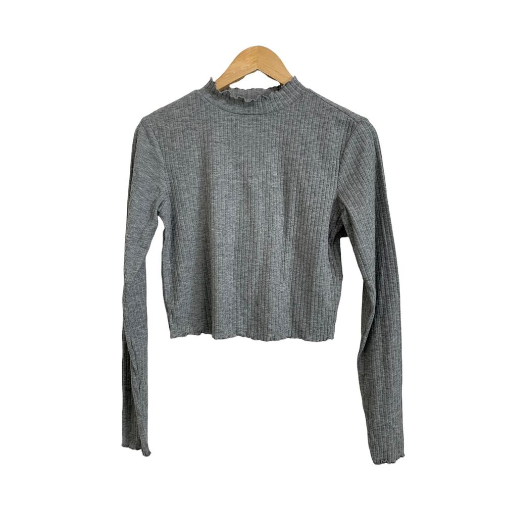 BP. Gray Medium Heather Mock Neck Long Sleeve Crop Top Size Medium NEW - Picture 2 of 7